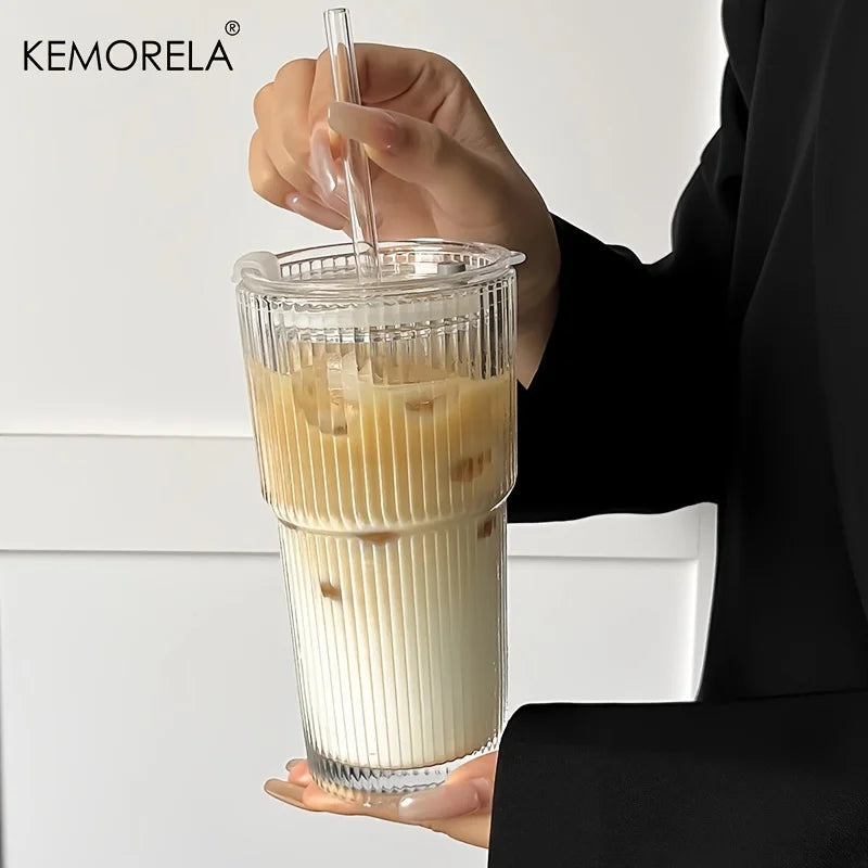 كوب زجاجي مخطط 600ML للمشروبات الباردة