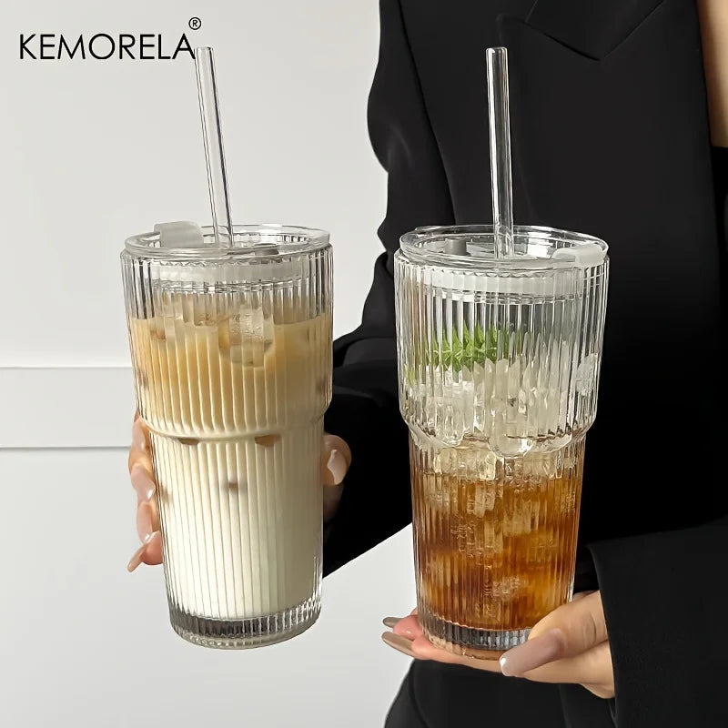 كوب زجاجي مخطط 600ML للمشروبات الباردة
